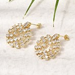 Brass Micro Pave Cubic Zirconia Dangle Stud Earrings for Women, Round Ring, Rack Plating, Lead Free & Cadmium Free, Real 18K Gold Plated, 31x24.5mm(EJEW-F423-01G)