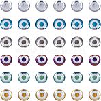 Glass Beads, Round with Evil Eye Pattern, Mixed Color, 8x7.5mm, Hole: 1.2mm, 6 colors, 22pcs/color, 132pcs/box(EGLA-NB0001-11)