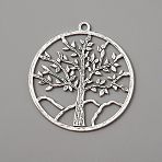 Tibetan Style Alloy Pendants, Flat Round with Tree of Life, Antique Silver, 62x57x1.5mm, Hole: 3.2mm(FIND-WH0110-203)