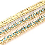 Iron Rhinestone Cup Chains, with Spool, Golden, Dark Turquoise, 8.5x3mm, about 14.99 Feet(4.57m)/Roll(CH-T006-04G-03)