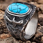 304 Stainless Steel and Synthetic Turquoise Finger Rings for Men, Oval, Stainless Steel Color, US Size 12(21.4mm)(FS-WGEFF67-06)