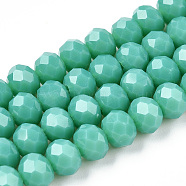 Opaque Solid Color Imitation Jade Glass Beads Strands, Faceted, Rondelle, Light Sea Green, 8x6mm, Hole: 1mm, about 64~65pcs/strand, 40~41cm(EGLA-A044-P8mm-D31)