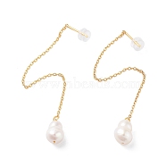 Natural Pearl Earrings for Women, Sterling Silver Ear Thread, Real 18K Gold Plated, 90x8mm(EJEW-E303-01G)