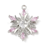 Christmas Theme Brass Micro Pave Cubic Zirconia Pendants, Snowflake, Pearl Pink, 20x16x3.5mm, Hole: 1.2mm(KK-Z065-01-03P)