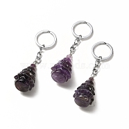 Natural Amethyst Keychain, with Iron Split Key Rings, Christmas Tree, 90mm(G-G997-D04)