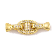 Rack Plating Brass Micro Pave Clear Cubic Zirconia Fold Over Clasps, Long-Lasting Plated, Lead Free & Cadmium Free, Real 18K Gold Plated, 29.5mm, Oval: 14.5x9.5x1.7mm, Clasp: 11.5x5.5x7mm(KK-K367-06G)