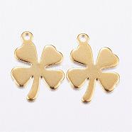 304 Stainless Steel Charms,  Clover, Real 24k Gold Plated, 13.5x10x0.8mm, Hole: 1mm(STAS-P142-13G)
