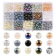 345Pcs 15 Color Electroplate Glass Beads Strands, AB Color Plated, Round, Mixed Color, 8x7.5mm, Hole: 1.2mm(EGLA-Q026-03)