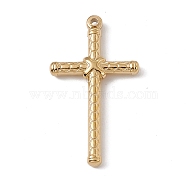 Vacuum Plating 201 Stainless Steel Pendants, Cross Charm, Real 18K Gold Plated, 40x22.5x4mm, Hole: 1.4mm(STAS-J401-VC635)