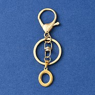 304 Stainless Steel Initial Letter Charm Keychains, with Alloy Clasp, Golden, Letter O, 8.5cm(KEYC-YW00005-15)
