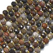 Natural Petrified Wood  Beads Strands, with Seed Beads, Faceted, Lantern, 8~8.5x6.5~7mm, Hole: 0.6mm, about 44pcs/strand, 15.16''(38.5cm)(G-K389-E49-01)