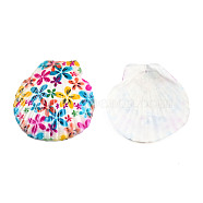 Printed Natural Freshwater Shell Big Pendants, Shell Charm, Colorful, Flower Pattern, 55~75x52~70x6~8mm, Hole: 1.4mm(SHEL-N032-235-05)