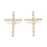 Brass Micro Pave Cubic Zirconia Pendants, Real 18K Gold Plated, Cross, Clear, 39.5x27x3mm, Hole: 3x5mm(ZIRC-F114-01A-G)