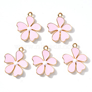 Alloy Enamel Pendants, Flower, Light Gold, Pink, 20x18x3mm, Hole: 1.4mm(X-ENAM-R058-01C)