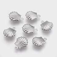 304 Stainless Steel Charms, Shell, Stainless Steel Color, 14x11x4mm, Hole: 1mm(STAS-P208-06P-02)