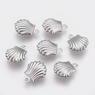 Non-Tarnish 304 Stainless Steel Charms, Shell, Stainless Steel Color, 14x11x4mm, Hole: 1mm(STAS-P208-06P-02)