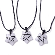 Adjustable Natural Quartz Crystal Star Pendant Necklace, Wax Cord Macrame Pouch Braided Gemstone Jewelry for Women, 29.37~29.84 inch(74.6~75.8cm)(NJEW-B086-03H)