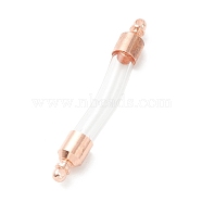 Transparent Glass Vial Pendant Normal Link Connectors, Curved Tube Openable Wish Bottle with Brass & Alloy Findings for Jewelry Making, Rose Gold, 48x8x7mm, Hole: 1.8mm(GLAA-D004-01RG-02)