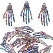 15Pcs Alloy Pendants, Cadmium Free & Lead Free, Skeleton Hand, Rainbow Color, 42x20x7.5mm, Hole: 2.5mm(FIND-SZ0003-21)