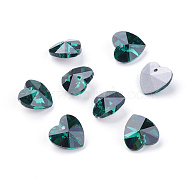 Handmade Glass Pendants, Faceted, Heart, Dark Cyan, Silver Color Plated Backing, 8mm thick, hole: 1mm(GH14mm82Y-S)
