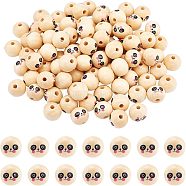 Natural Wood European Beads, Waxed and Printed, Undyed, Large Hole Beads, Round with Panda Pattern, Navajo White, 19~20mm, Hole: 5mm, about 100pcs/bag(WOOD-PH0009-34-01B)