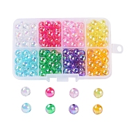 8 Colors Eco-Friendly Transparent Acrylic Beads, AB Color, Round, Mixed Color, 8mm, Hole: 1.5mm, 8colors, about 24pcs/color, 192pcs/box(MACR-X0020-04-8mm)