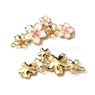 Rack Plating Brass Enamel Connector Charms, Flower Links, Cadmium Free & Lead Free, Long-Lasting Plated, Real 18K Gold Plated, 40x18.5x4.5mm, Hole: 1.2mm(KK-P235-12G)