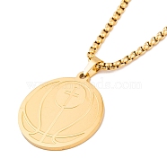 Titanium Steel Pendant Necklaces, Box Chain, Flat Round with Basketball, Golden, 23.82 inch(60.5cm)(NJEW-L122-01G)