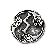 Rune Letters Alloy Pendants, Round, Antique Silver, 25x3mm, Hole: 1.6mm(PALLOY-S193-01AS-16)