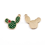 Alloy Enamel Pendants, Cactus, Golden, Green, 24x19x1.5mm, Hole: 1.5mm(ENAM-WH0047-33B)