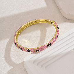 Vintage Flower Pattern Zinc Alloy Cloisonne Enamel Bangles, Golden, Pink, Inner Diameter: 2-3/8 inch(6cm)(WF9894-1)