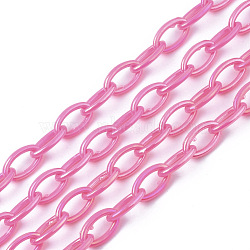 Acrylic Opaque Cable Chains, AB Color, Horse Eye, Hot Pink, 13x8x2mm, 18.5 inch~19.29 inch(47~49cm)/strand(X-PACR-N009-001G)