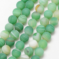 Natural Striped Agate/Banded Agate Bead Strands, Round, Grade A, Frosted, Dyed & Heated, Medium Aquamarine, 8mm, Hole: 1mm, about 47pcs/strand, 15 inch(X-G-K166-12-8mm-01)
