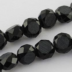 Frosted Glass Bead Strands, Faceted, Flat Round, Black, 10x7mm, Hole: 1mm(FGLA-R038-10mm-04)