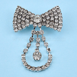 Crystal Rhinestone Lapel Pin, Creative Silver Plated Brass Badge for Backpack Clothes, Silver, 50x35x9.5mm, Pin: 0.6mm(JEWB-T002-17S)