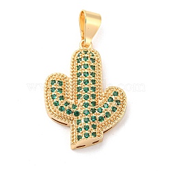 Brass Glass Pendants, Long-Lasting Plated, Cactus, Golden, 31x22x6mm, Hole: 9x4.5mm(KK-P250-07G)