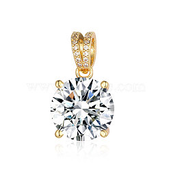 Brass Micro Pave Clear Cubic Zirconia Pendants, Flat Round Charms, Real 18K Gold Plated, 24x14x9mm(ZIRC-OY001-07G-01)