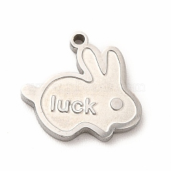 304 Stainless Steel Pendant Enamel Settings, Rabbit with Word Luck, Stainless Steel Color, 11x12x1mm, Hole: 1mm(STAS-F291-01P)