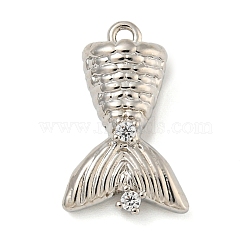 Brass with Clear Cubic Zirconia Pendants, Fishtail, Platinum, 18x11x6mm, Hole: 1.4mm(KK-G508-01B-P)