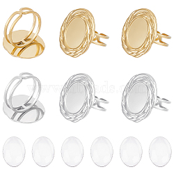 DIY Blank Oval 304 Stainless Steel Open Cuff Ring Making Kit, Real Gold Plated & Stainless Steel Color, Inner Diameter: 16.8mm, Tray: 14x10mm(DIY-UN0055-99)