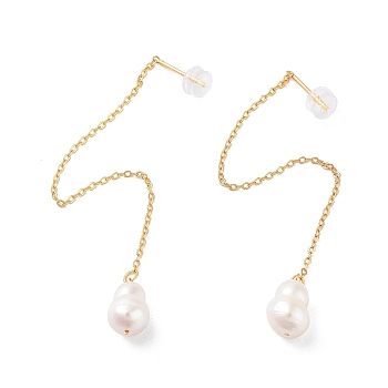 Natural Pearl Earrings for Women, Sterling Silver Ear Thread, Real 18K Gold Plated, 90x8mm