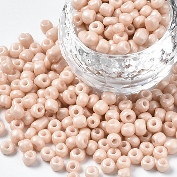 6/0 Glass Seed Beads, Baking Paint, Round Hole, Round, Blanched Almond, 4~5x3~5mm, Hole: 1.2~1.5mm, about 4500pcs/Pound