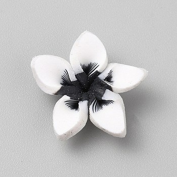 Handmade Polymer Clay Beads, Flower, Black, 5~6x17.5~18x17.5~18mm, Hole: 1mm