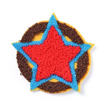 Computerized Embroidery Cloth Sew On Patches, Costume Accessories, Appliques, Flat Round with Star, Colorful, 81x82x2mm