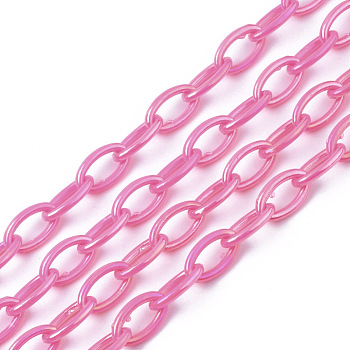 Acrylic Opaque Cable Chains, AB Color, Horse Eye, Hot Pink, 13x8x2mm, 18.5 inch~19.29 inch(47~49cm)/strand