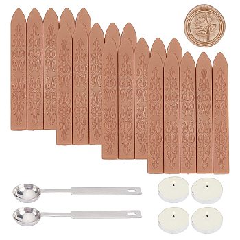 CRASPIRE DIY Scrapbook Kits, Including Candle, Stainless Steel Spoon and Sealing Wax Sticks, Camel, 9x1.1x1.1cm, 20pcs