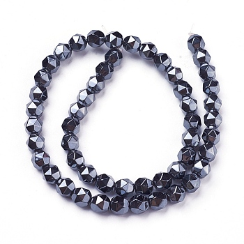 Non-magnetic Synthetic Hematite Beads Strands, Faceted, Round, 7.5~8x8mm, Hole: 1mm, about 52pcs/strand, 15.8 inch(40.3cm)