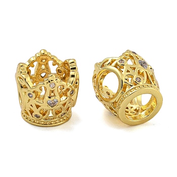 Rack Plating Brass Micro Pave Cubic Zirconia Beads, Long-Lasting Plated, Cadmium Free & Lead Free, Flower, Real 18K Gold Plated, 11x11mm, Hole: 6mm