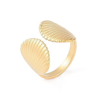 Ion Plating(IP) 304 Stainless Steel Shell Shape Open Cuff Rings, for Women, Real 18K Gold Plated, Inner Diameter: 16.9mm