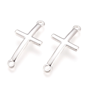 304 Stainless Steel Links connectors, Cross, Silver, 30x14x2mm, Hole: 2mm